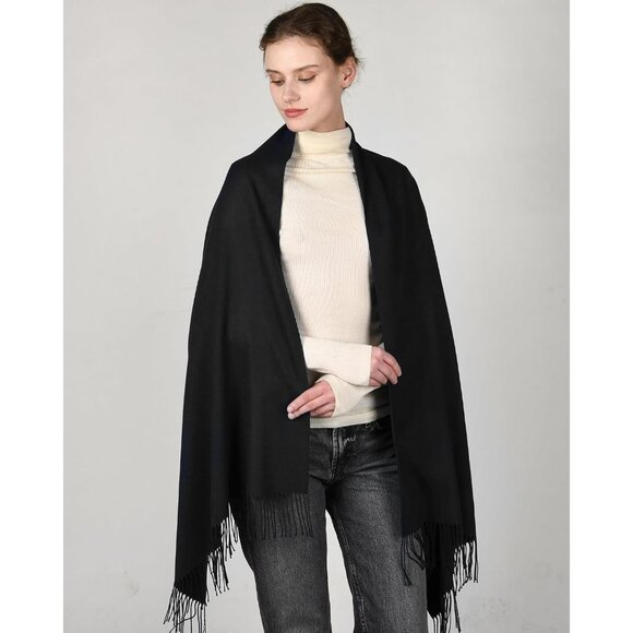 Women's Black Pashmina Shawl Wraps Cashmere Feel Winter Scarf Soft Warm Blanket - Picture 2 of 6